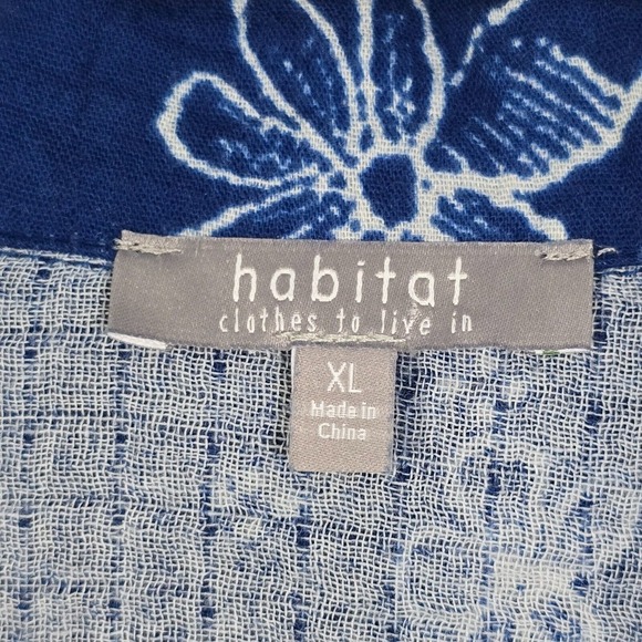Habitat Womens Shirt XL Blue Floral Button Up Long Sleeve Raw Edges Lounge - Picture 5 of 13
